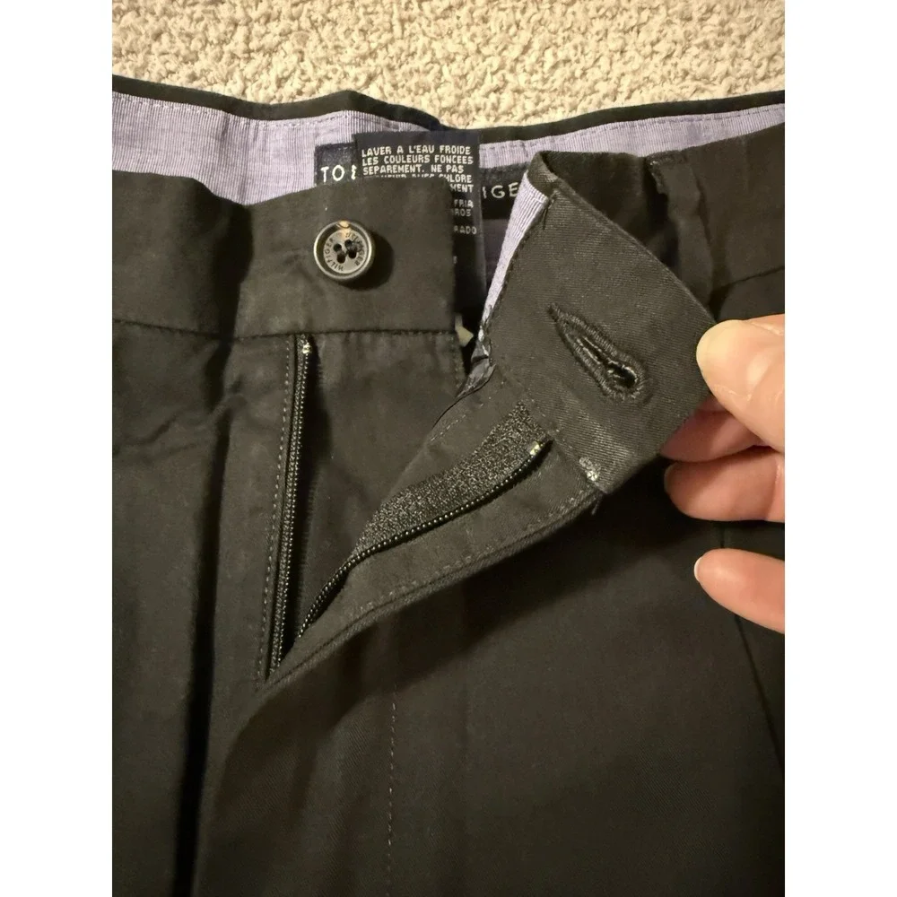 Vintage 90's Tommy Hilfiger Men's 38x30 Dress Pants Pleated Black Chino Cuffed